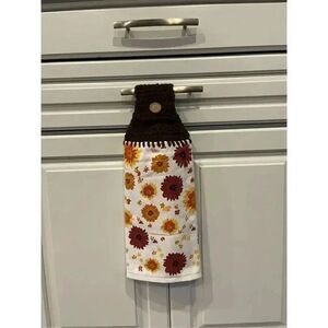 Crochet Top Kitchen Towel-Womens Floral-Brown top